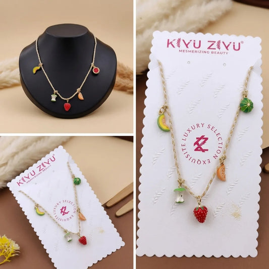 Gold Alloy Fruit Charm Enamel Pendant Necklace