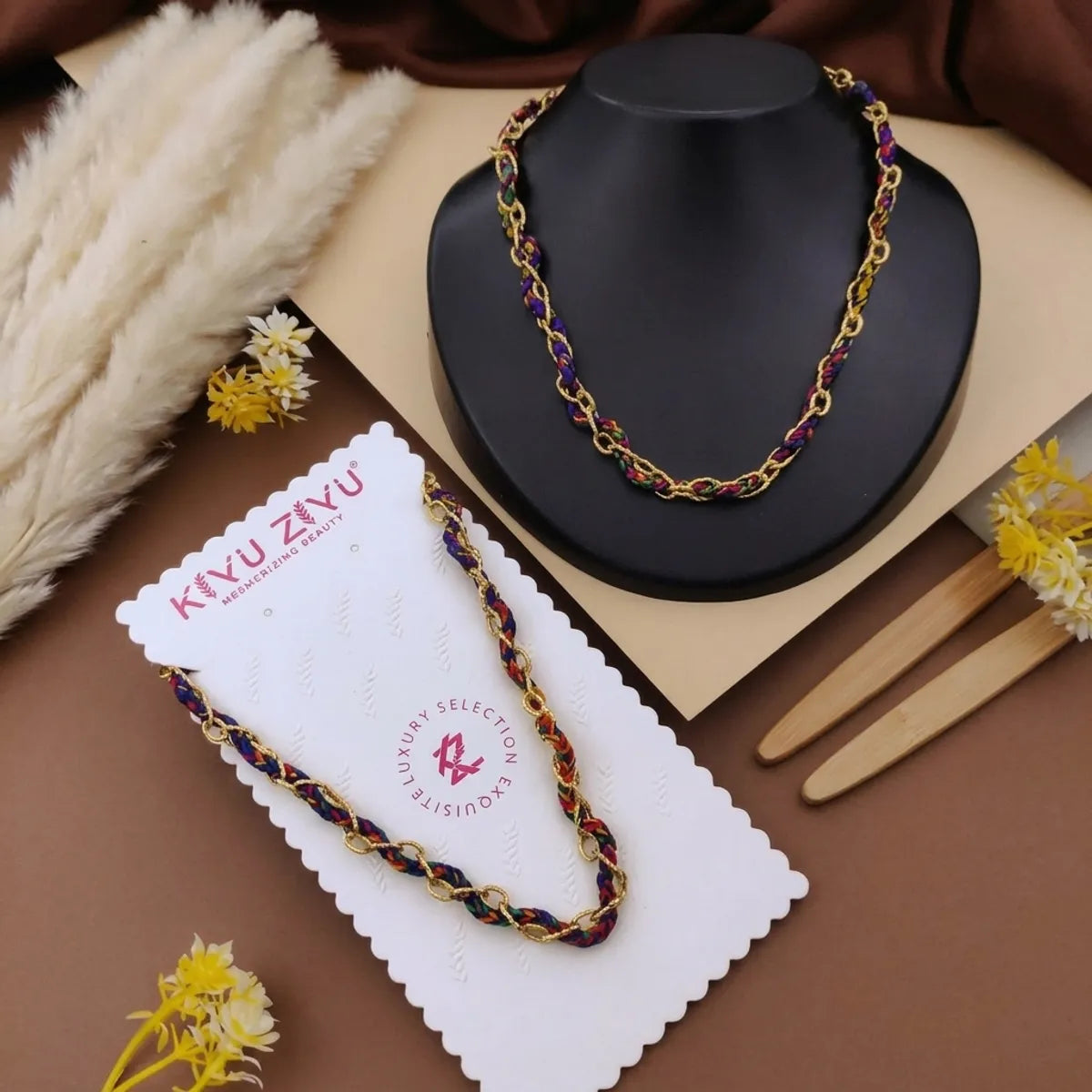 Multicolor Alloy Purple Maroon Black Gold Tone Chain Necklace