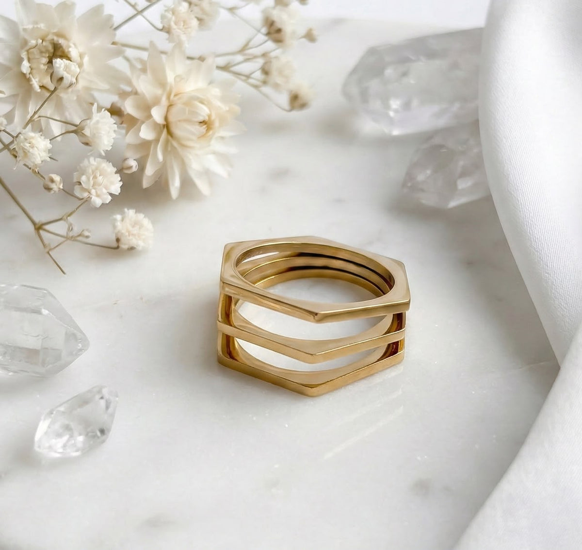 Kiyu Ziyu Ring Anti-Tarnish Stainless Steel Pack Of 3 Rings