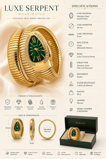 Snake Watch For Woman with Spiral Bracelet Watches