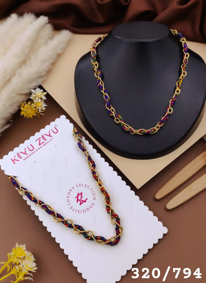 Multicolor Alloy Purple Maroon Black Gold Tone Chain Necklace