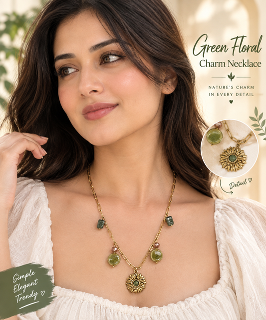 Green Floral Charm Necklace