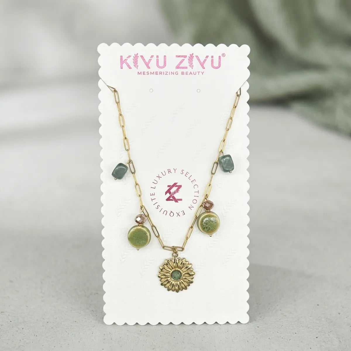 Green Floral Charm Necklace