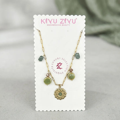 Green Floral Charm Necklace