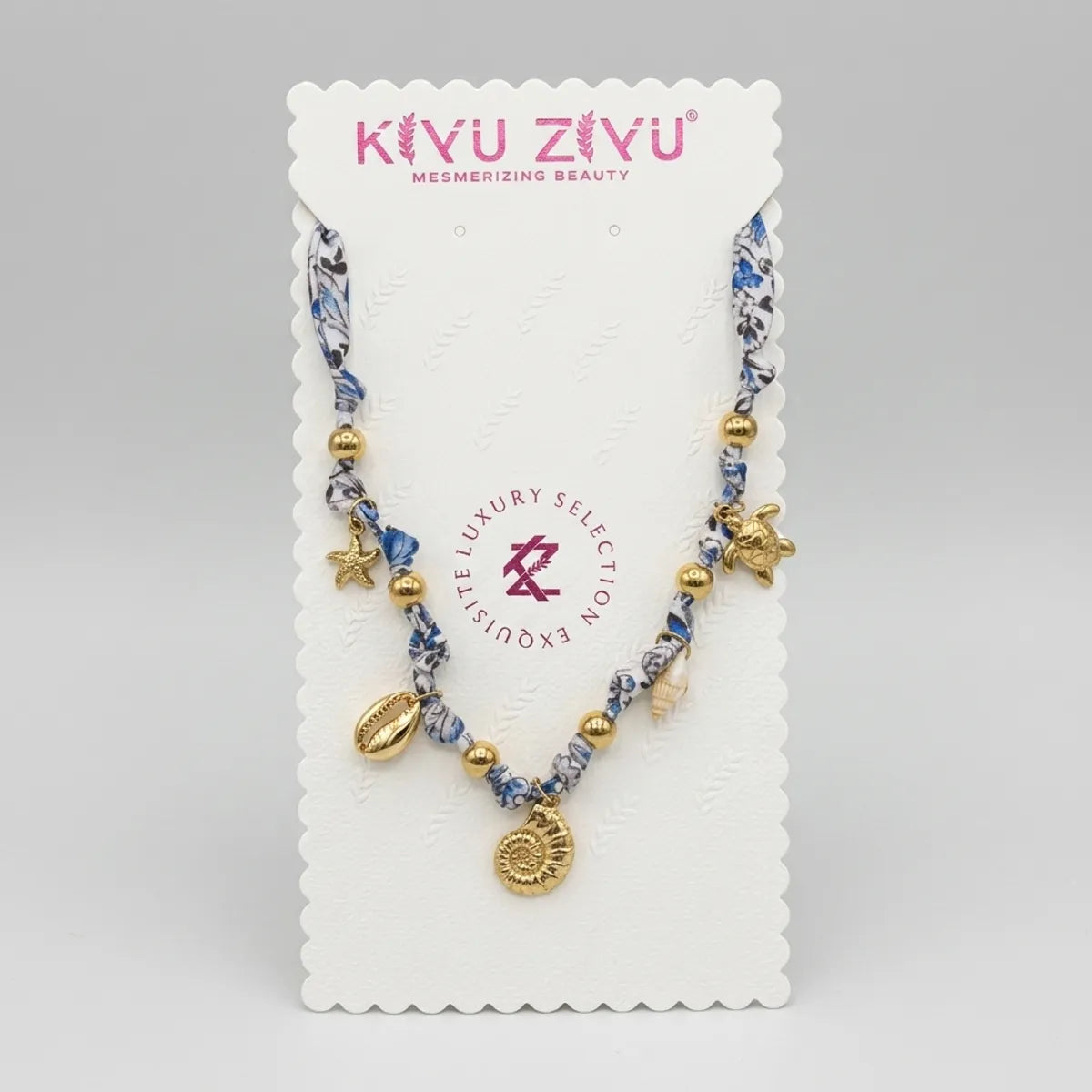 Blue Alloy Beaded Ocean Charm Seashell Necklace