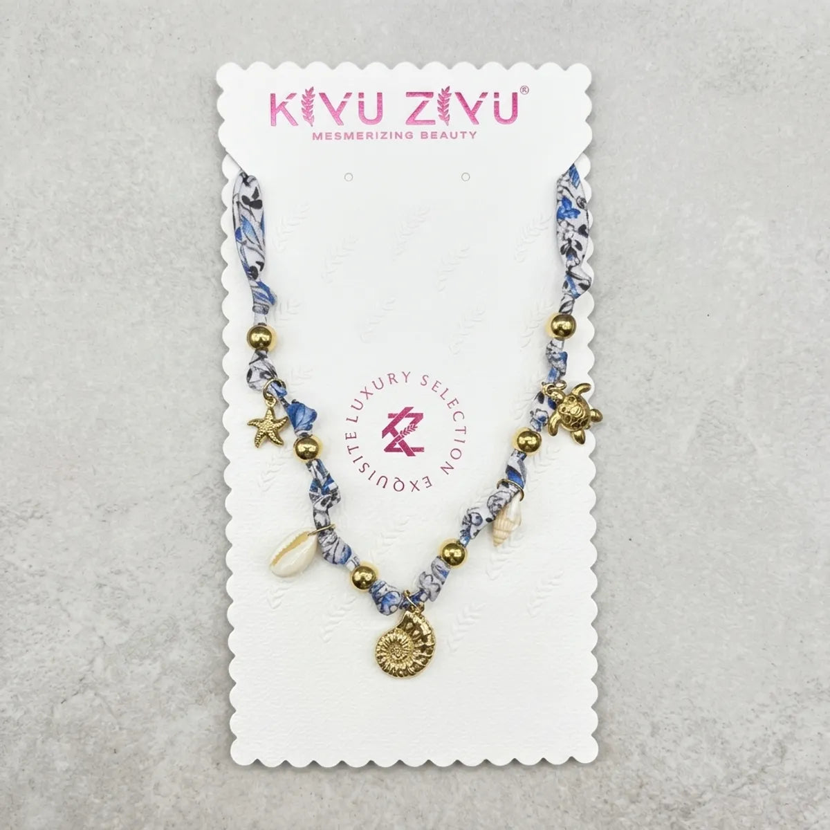 Blue Alloy Beaded Ocean Charm Seashell Necklace