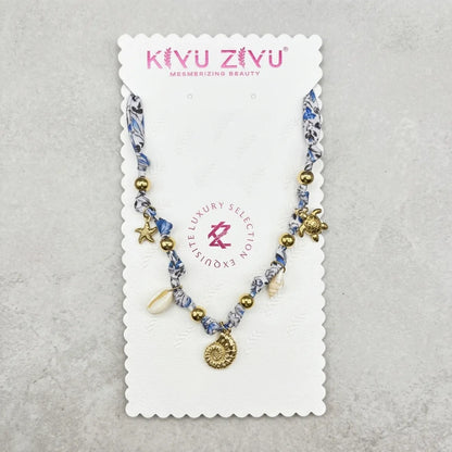 Blue Alloy Beaded Ocean Charm Seashell Necklace