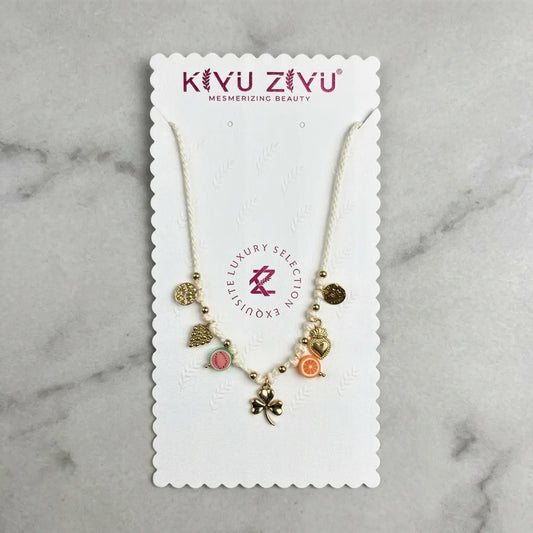 Gold Alloy Multicolor Beaded Charm Necklace