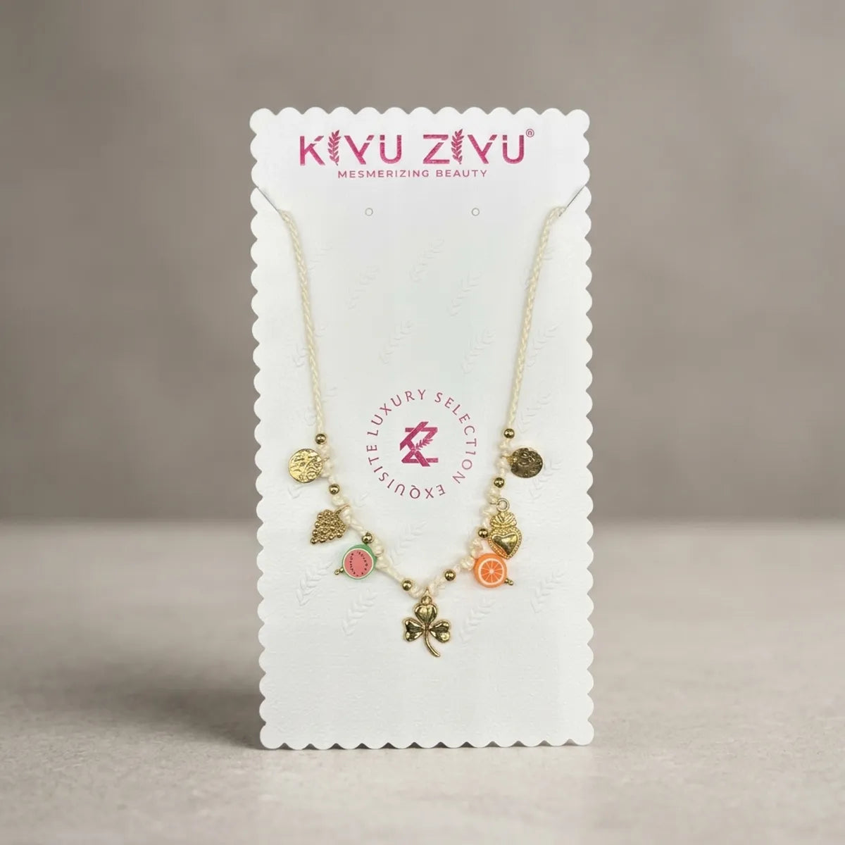 Gold Alloy Multicolor Beaded Charm Necklace