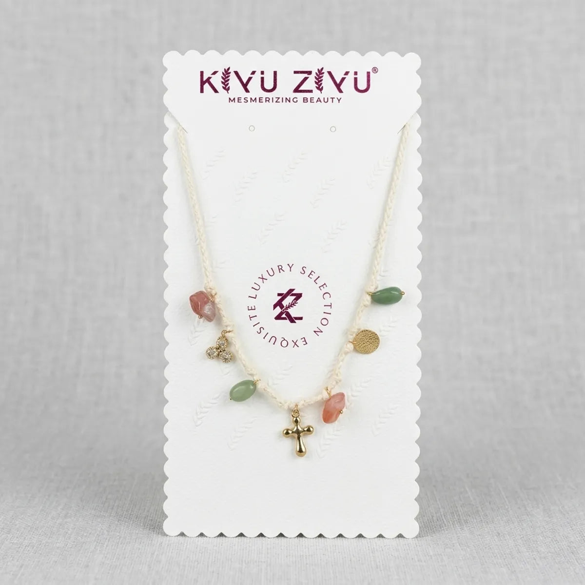 Gold Alloy Multicolor Bead Cross Pendant Necklace