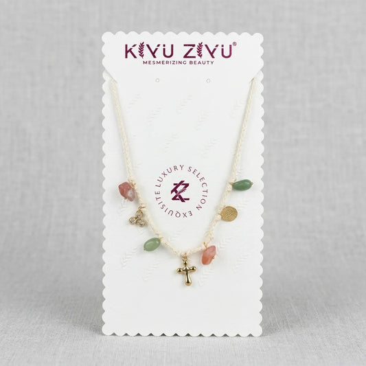 Gold Alloy Multicolor Bead Cross Pendant Necklace