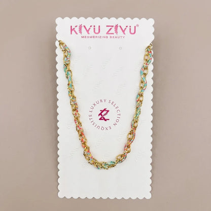 Multicolor Alloy Braided Pastel Bead Chain Necklace