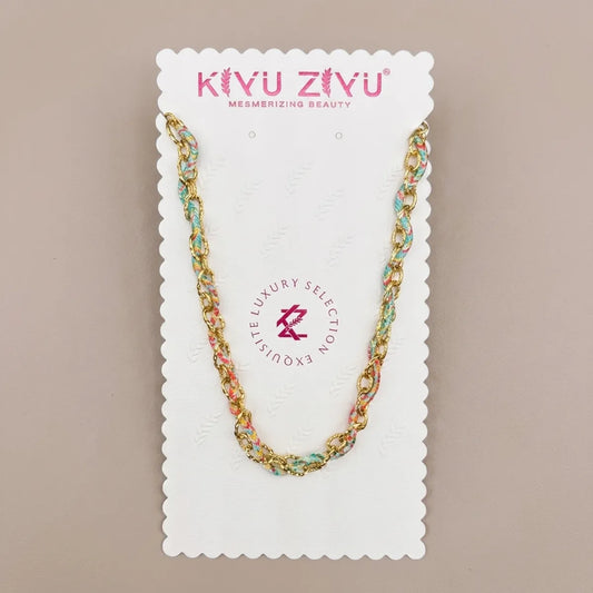 Multicolor Alloy Braided Pastel Bead Chain Necklace