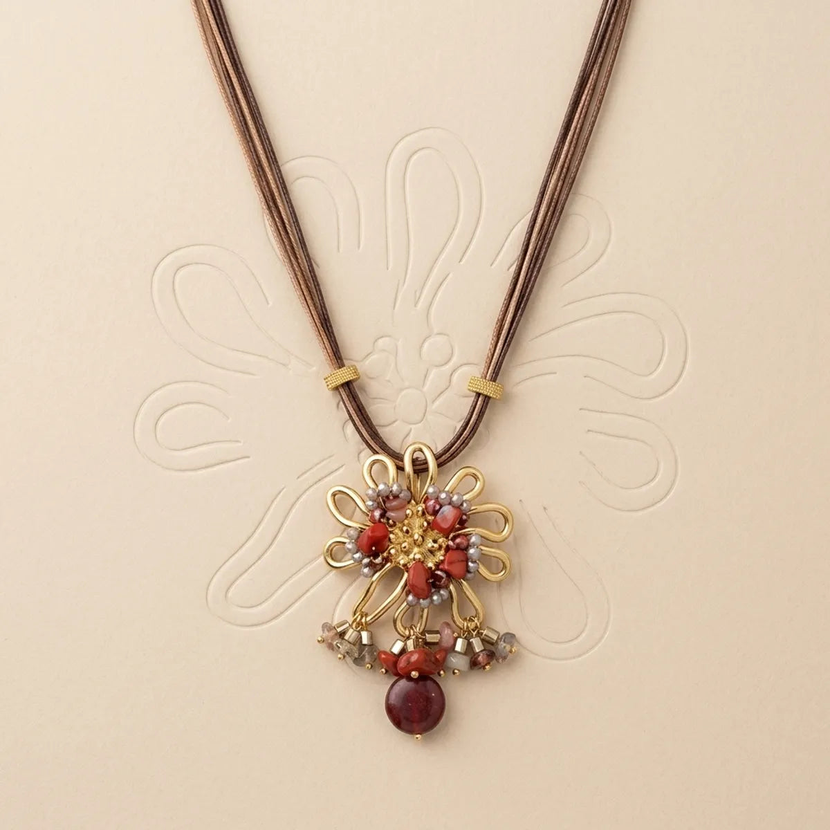 Gold Alloy Floral Crystal Pendant Necklace