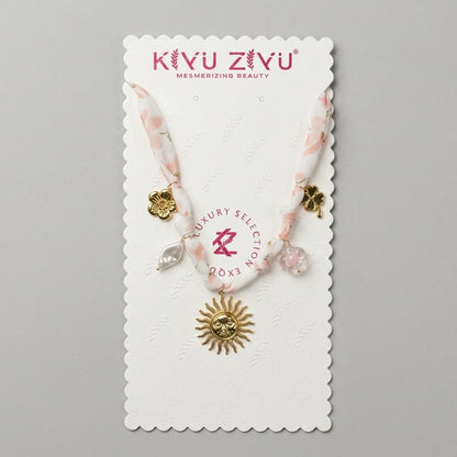 Gold Alloy Floral Fabric Sun Charm Necklace