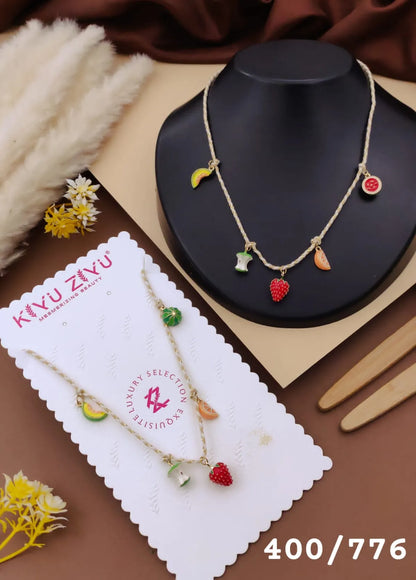 Gold Alloy Fruit Charm Enamel Pendant Necklace