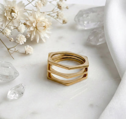 Kiyu Ziyu Ring Anti-Tarnish Stainless Steel Pack Of 3 Rings